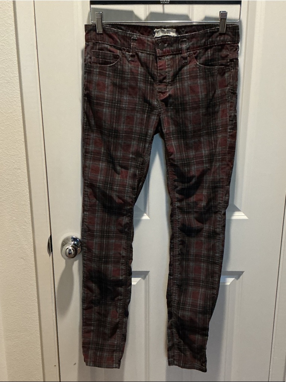 EUC FP Plaid Slim Fit Cords in Burgundy and Dark Gray
